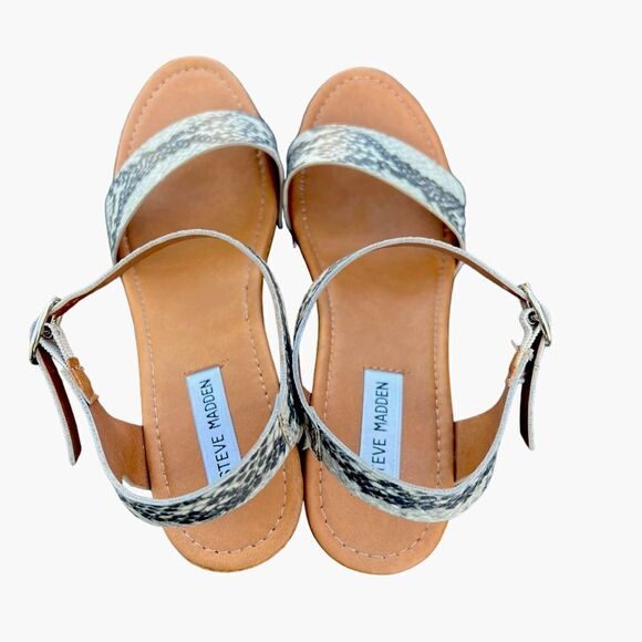 Steve Madden Luna Natural Snake Wooden Platform white Chunky Heel Sandals sz 10 - Picture 2 of 11